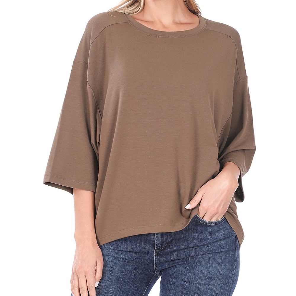 Sz L Mocha Hi-Low Dolman Top - SBS Fashion